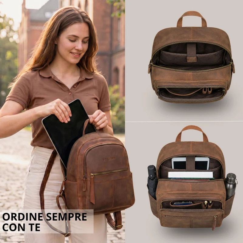 "Lisa" City Rucksack Damen Leder Mittelgroß gepolstertes Fach 13 Zoll