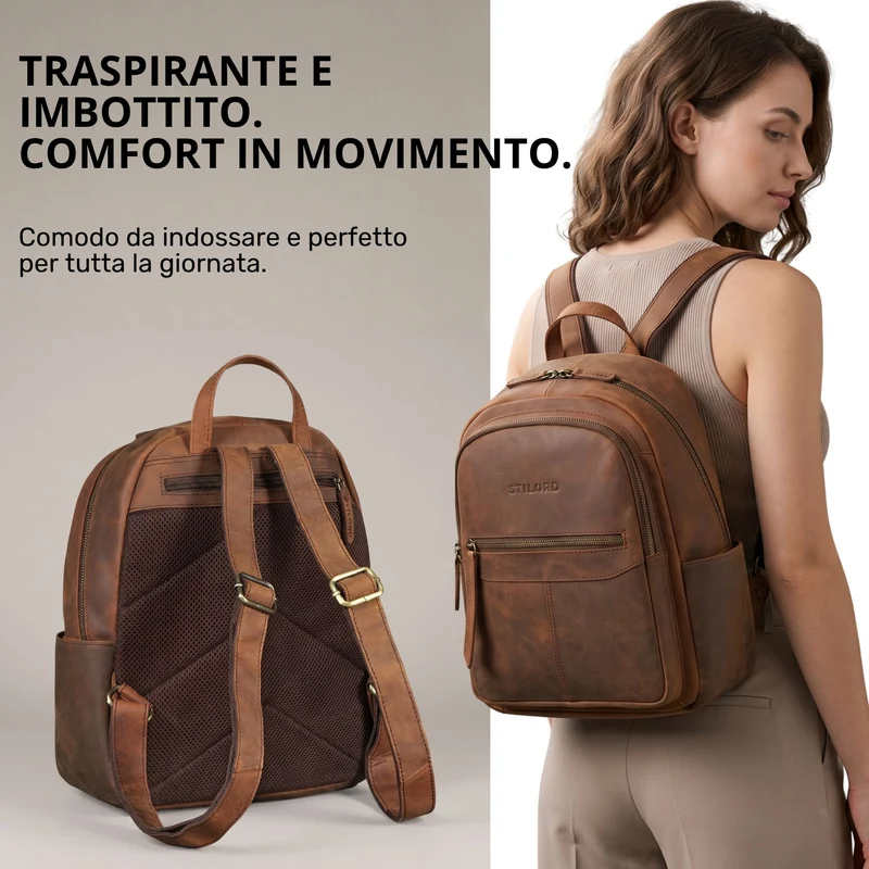 "Lisa" City Rucksack Damen Leder Mittelgroß gepolstertes Fach 13 Zoll