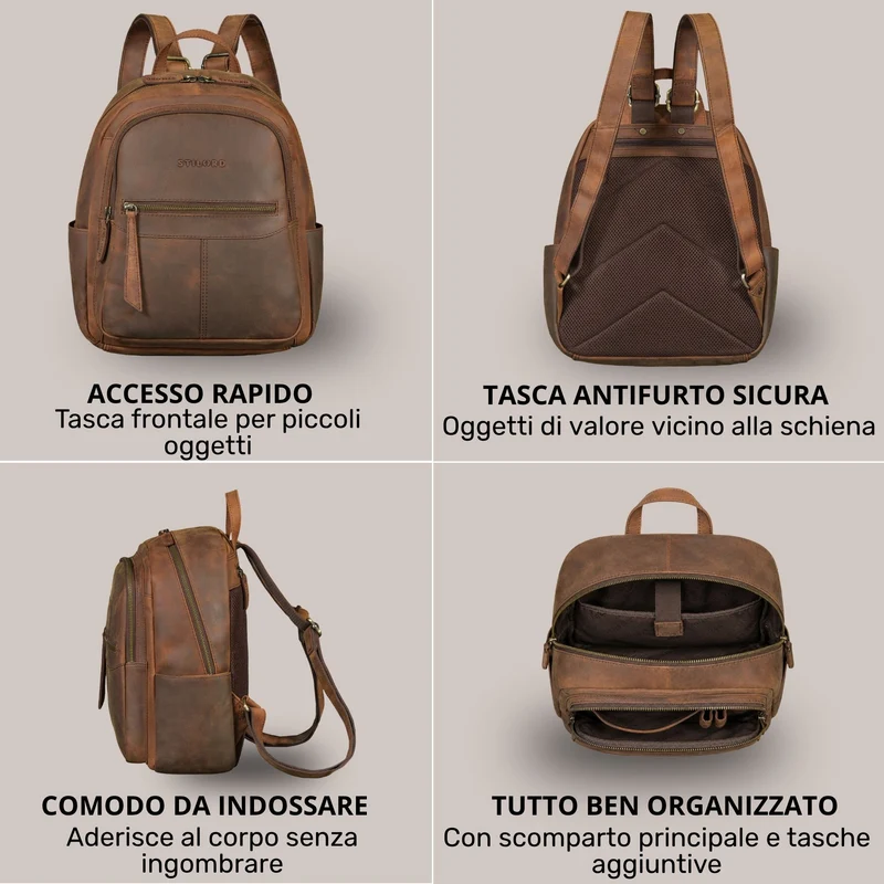 "Lisa" City Rucksack Damen Leder Mittelgroß gepolstertes Fach 13 Zoll