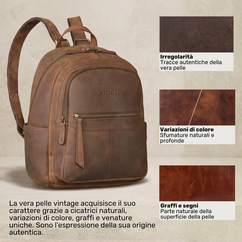 "Lisa" City Rucksack Damen Leder Mittelgroß gepolstertes Fach 13 Zoll