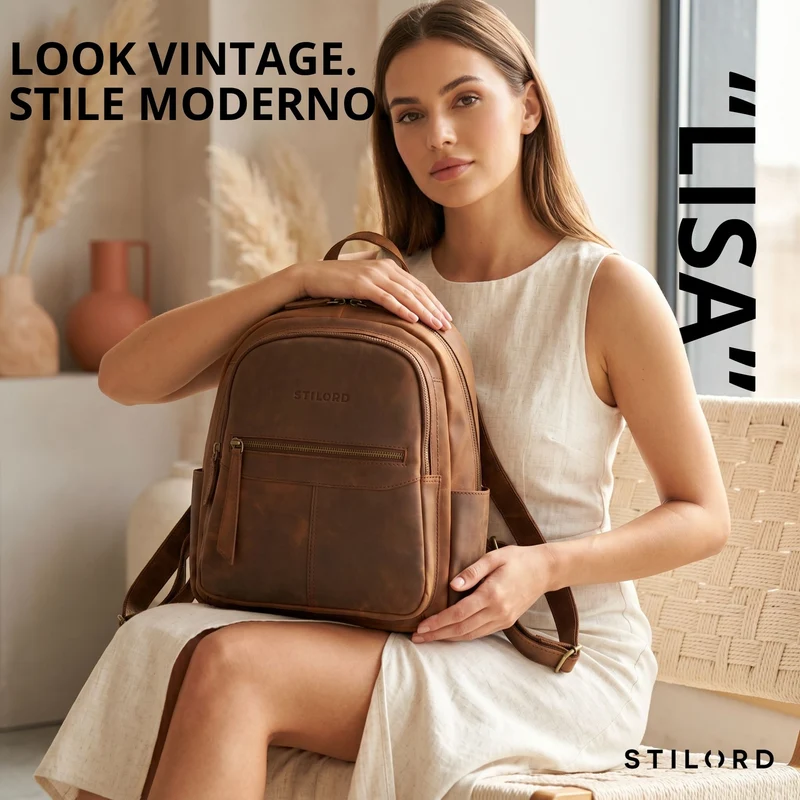 "Lisa" City Rucksack Damen Leder Mittelgroß gepolstertes Fach 13 Zoll
