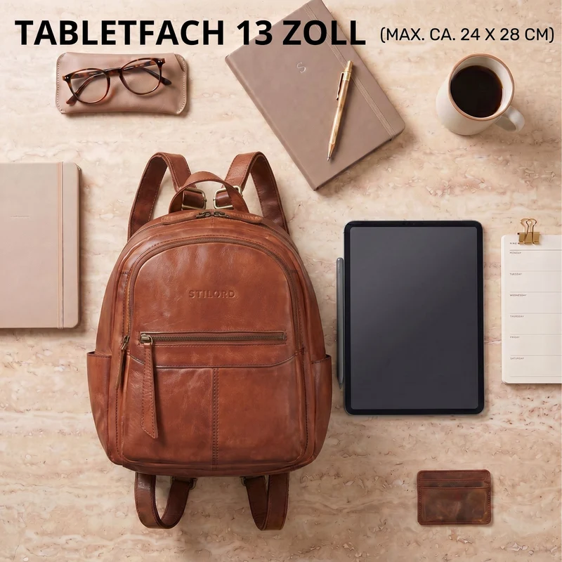 "Lisa" City Rucksack Damen Leder Mittelgroß gepolstertes Fach 13 Zoll