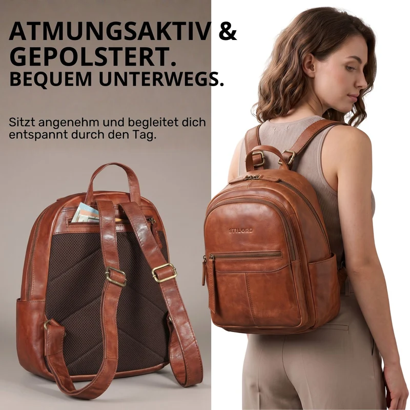"Lisa" City Rucksack Damen Leder Mittelgroß gepolstertes Fach 13 Zoll