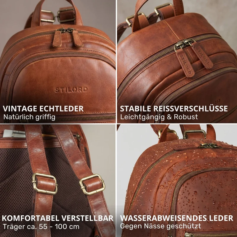 "Lisa" City Rucksack Damen Leder Mittelgroß gepolstertes Fach 13 Zoll