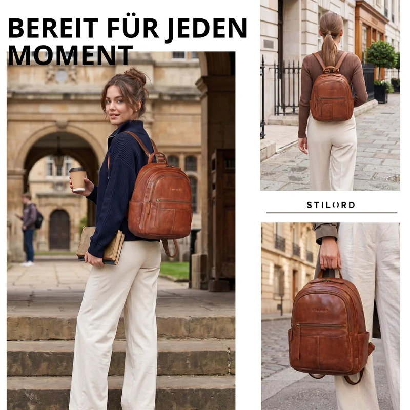 "Lisa" City Rucksack Damen Leder Mittelgroß gepolstertes Fach 13 Zoll