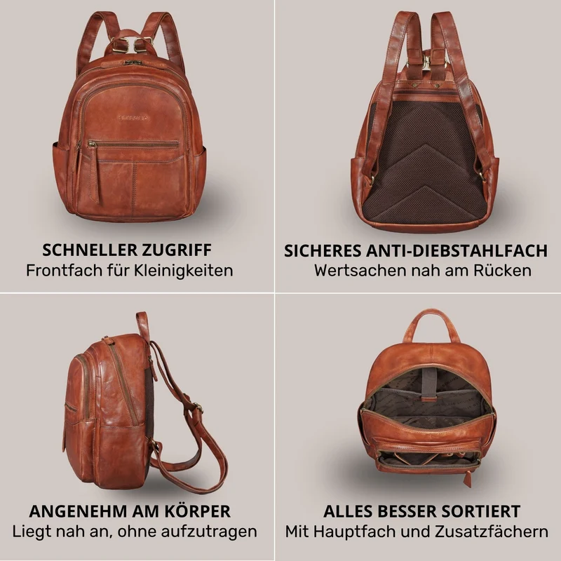 "Lisa" City Rucksack Damen Leder Mittelgroß gepolstertes Fach 13 Zoll