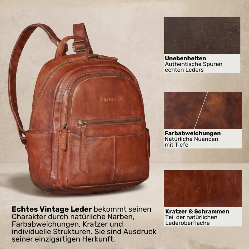 "Lisa" City Rucksack Damen Leder Mittelgroß gepolstertes Fach 13 Zoll