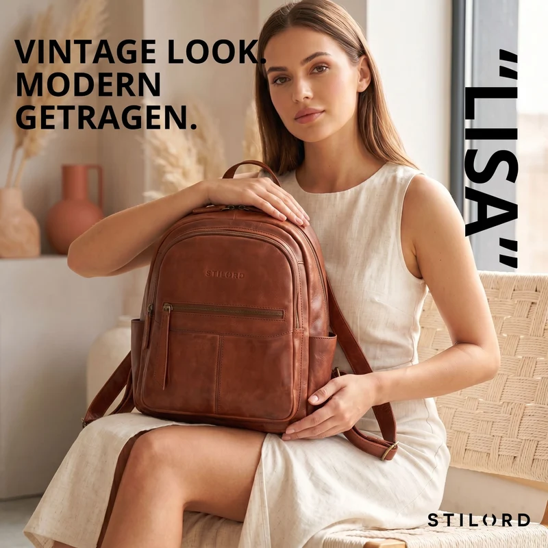 "Lisa" City Rucksack Damen Leder Mittelgroß gepolstertes Fach 13 Zoll