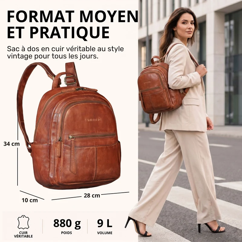 "Lisa" City Rucksack Damen Leder Mittelgroß gepolstertes Fach 13 Zoll