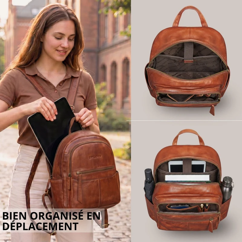 "Lisa" City Rucksack Damen Leder Mittelgroß gepolstertes Fach 13 Zoll