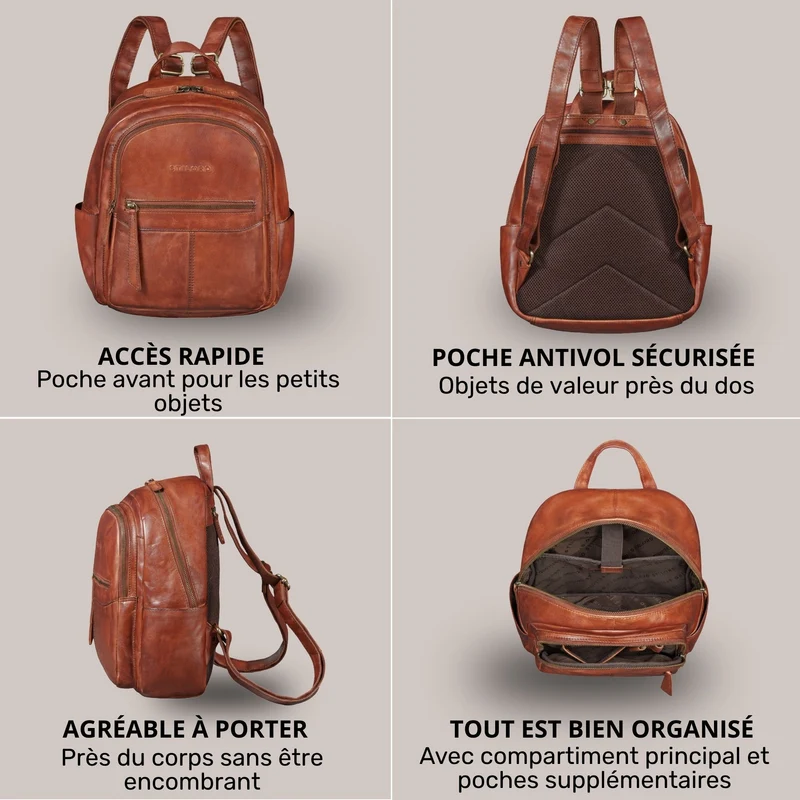 "Lisa" City Rucksack Damen Leder Mittelgroß gepolstertes Fach 13 Zoll