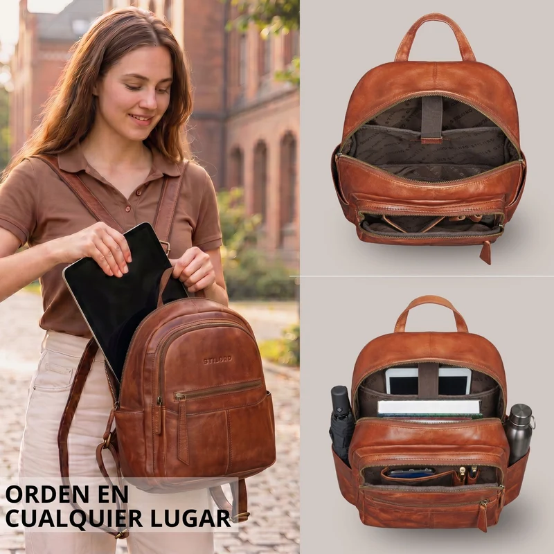 "Lisa" City Rucksack Damen Leder Mittelgroß gepolstertes Fach 13 Zoll