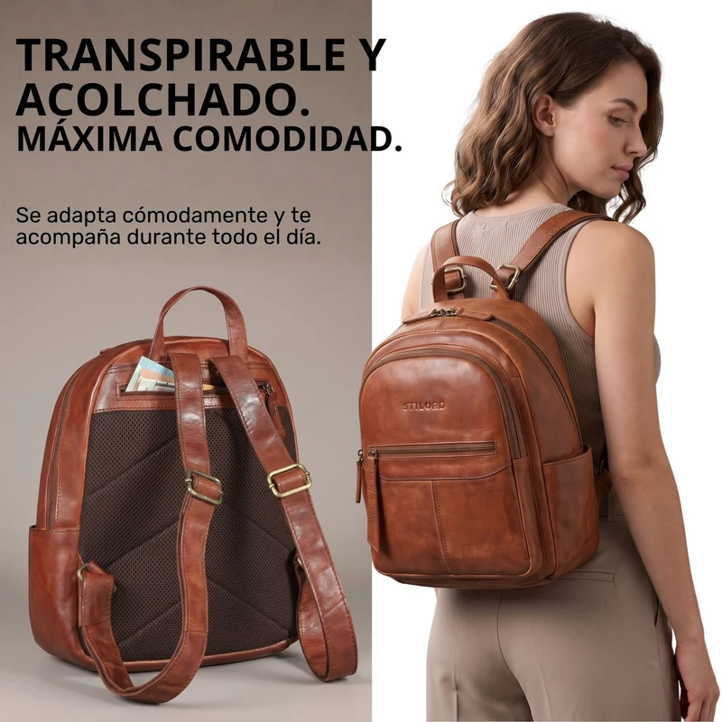 "Lisa" City Rucksack Damen Leder Mittelgroß gepolstertes Fach 13 Zoll