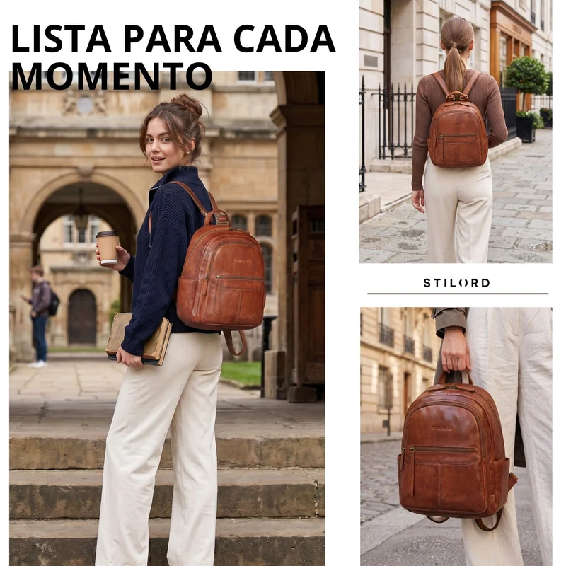 "Lisa" City Rucksack Damen Leder Mittelgroß gepolstertes Fach 13 Zoll