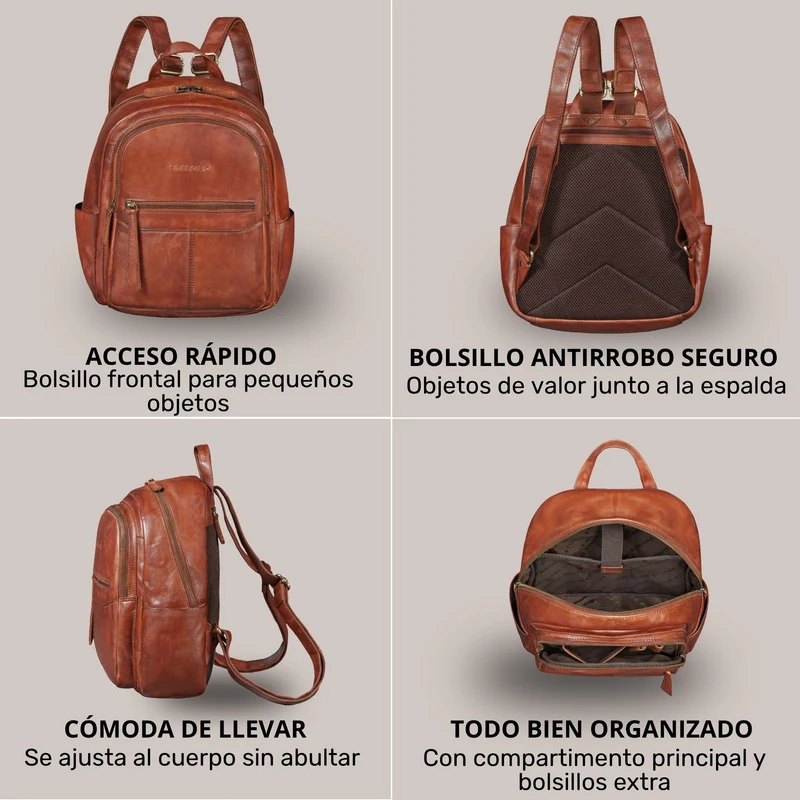 "Lisa" City Rucksack Damen Leder Mittelgroß gepolstertes Fach 13 Zoll