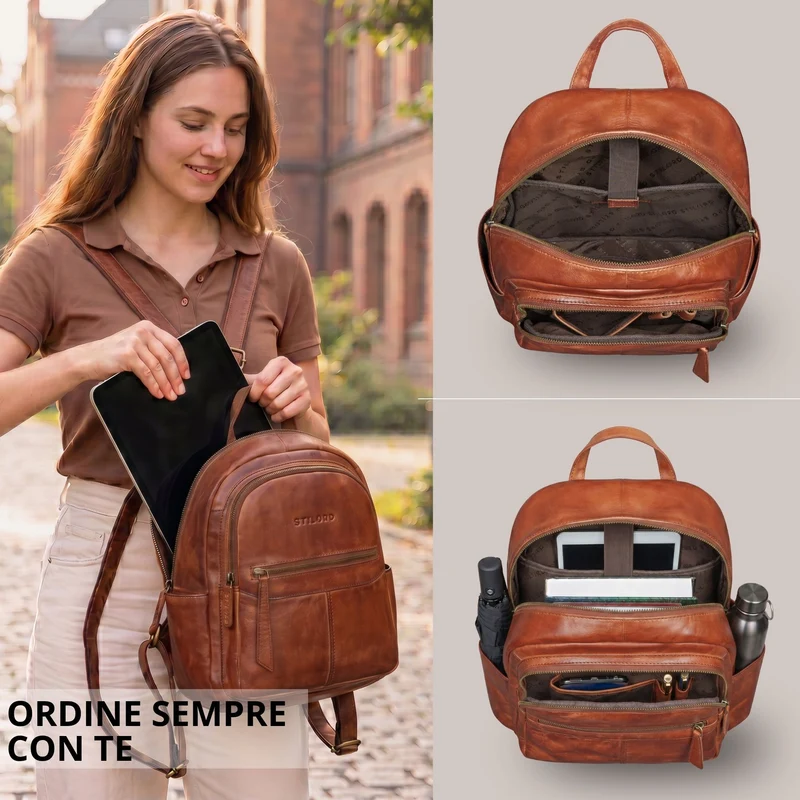"Lisa" City Rucksack Damen Leder Mittelgroß gepolstertes Fach 13 Zoll