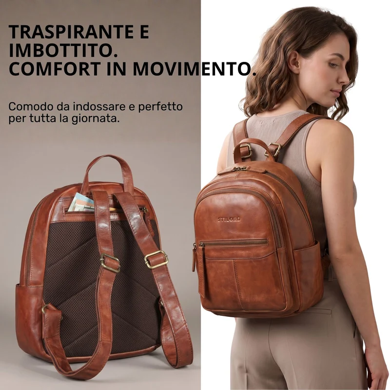 "Lisa" City Rucksack Damen Leder Mittelgroß gepolstertes Fach 13 Zoll