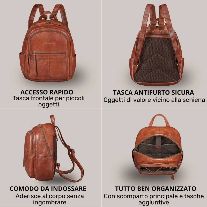 "Lisa" City Rucksack Damen Leder Mittelgroß gepolstertes Fach 13 Zoll