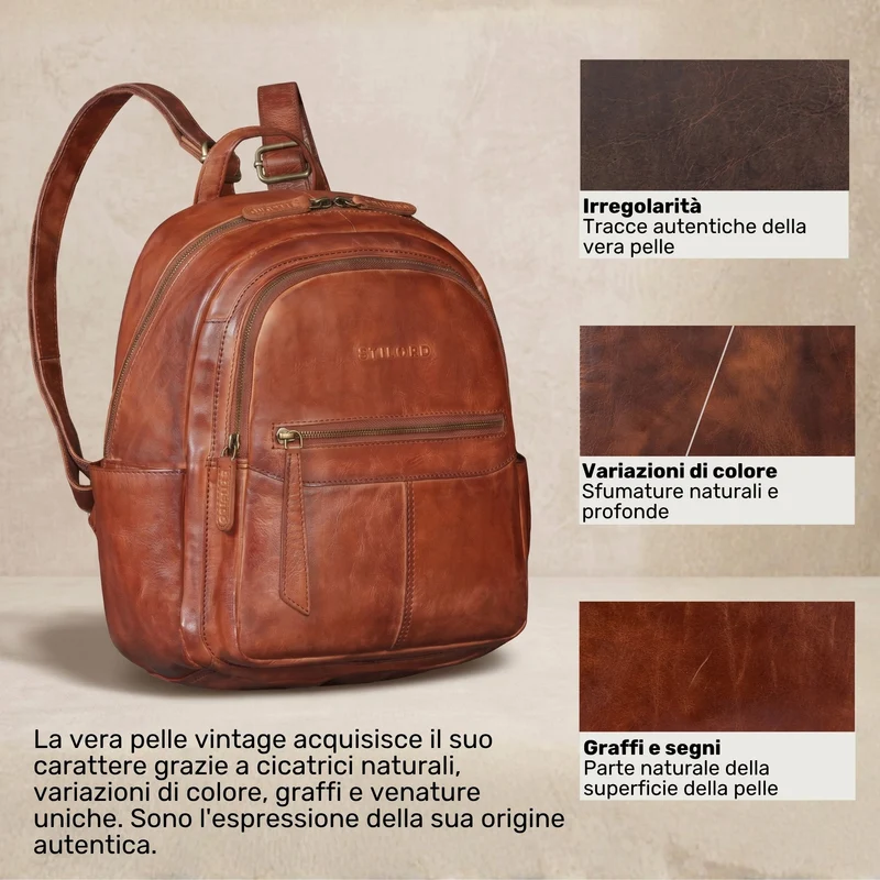 "Lisa" City Rucksack Damen Leder Mittelgroß gepolstertes Fach 13 Zoll