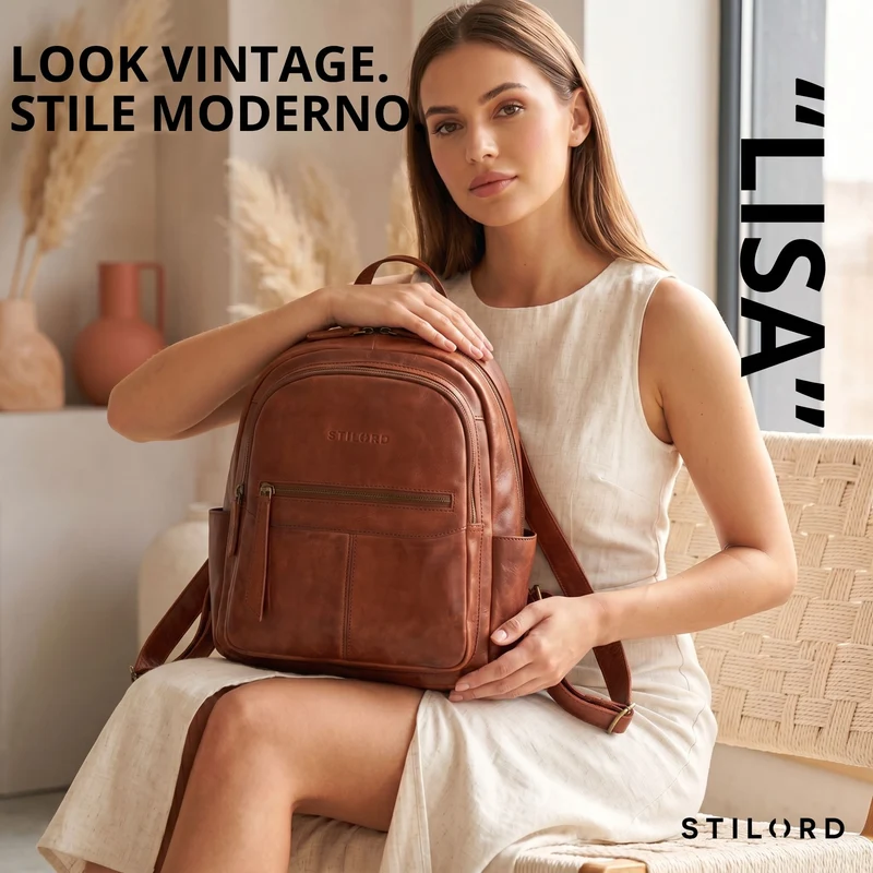 "Lisa" City Rucksack Damen Leder Mittelgroß gepolstertes Fach 13 Zoll