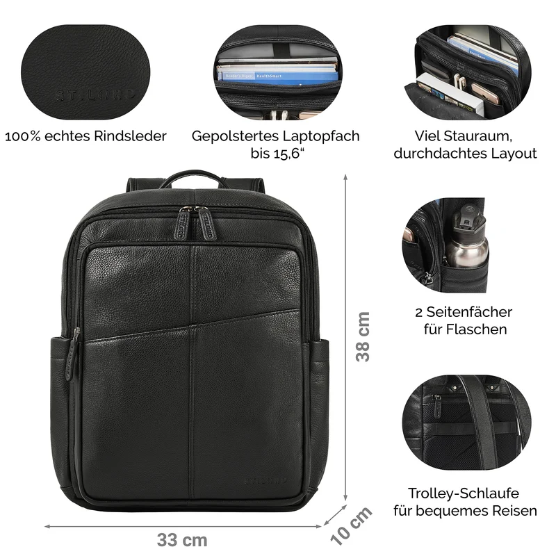 B-WARE "Maurizio" Großer Leder Rucksack Herren Laptoprucksack 15,6 Zoll
