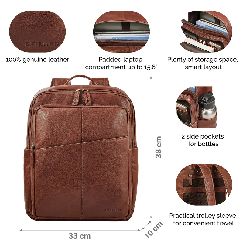 B-WARE "Maurizio" Großer Leder Rucksack Herren Laptoprucksack 15,6 Zoll