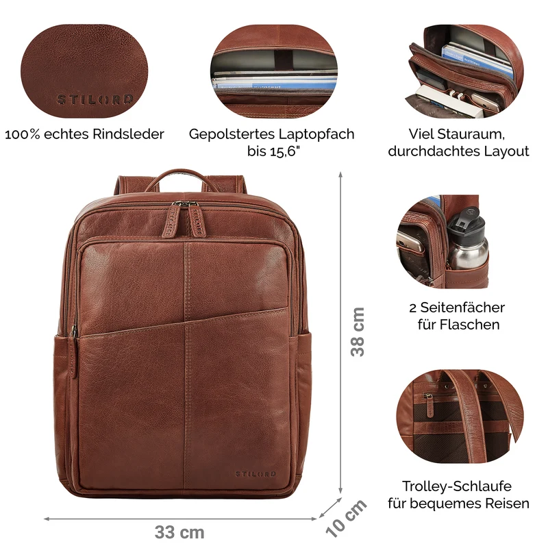 B-WARE "Maurizio" Großer Leder Rucksack Herren Laptoprucksack 15,6 Zoll