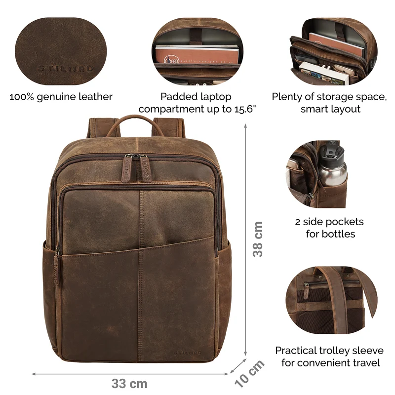 B-WARE "Maurizio" Großer Leder Rucksack Herren Laptoprucksack 15,6 Zoll