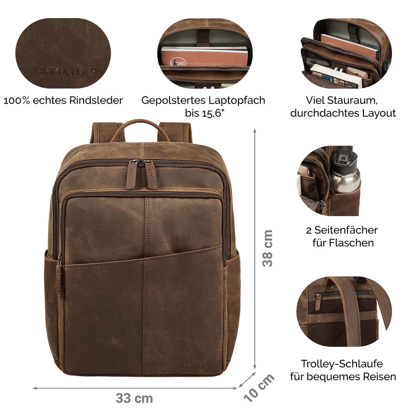 B-WARE "Maurizio" Großer Leder Rucksack Herren Laptoprucksack 15,6 Zoll