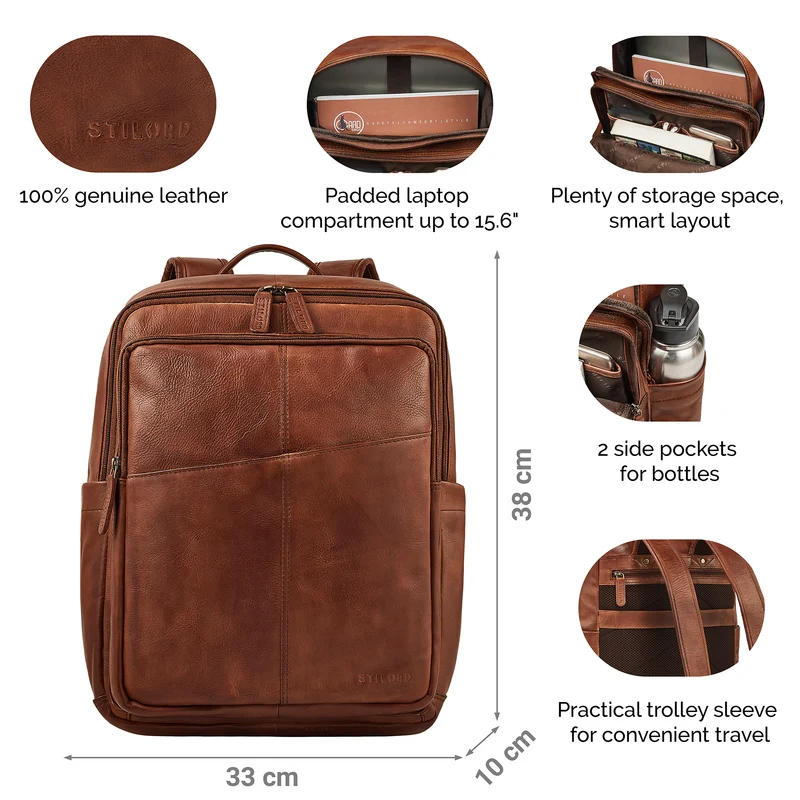 B-WARE "Maurizio" Großer Leder Rucksack Herren Laptoprucksack 15,6 Zoll