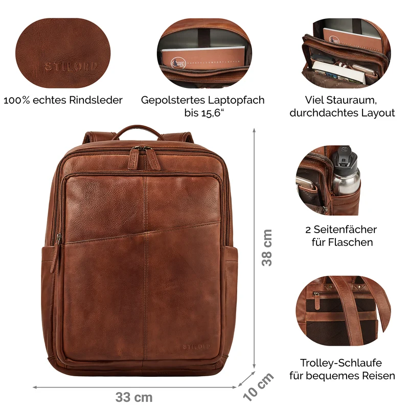 B-WARE "Maurizio" Großer Leder Rucksack Herren Laptoprucksack 15,6 Zoll