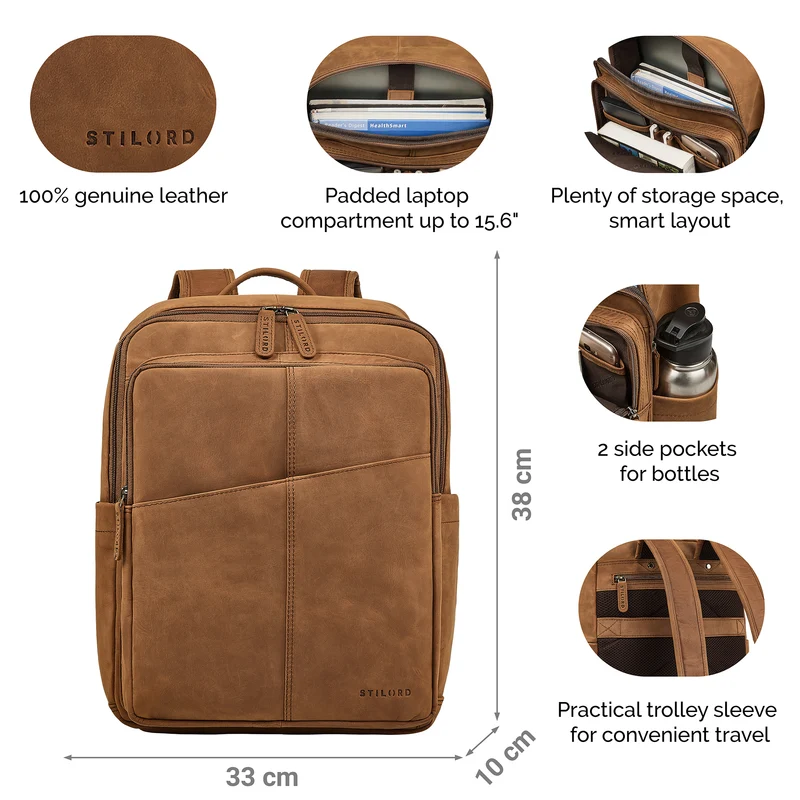 B-WARE "Maurizio" Großer Leder Rucksack Herren Laptoprucksack 15,6 Zoll
