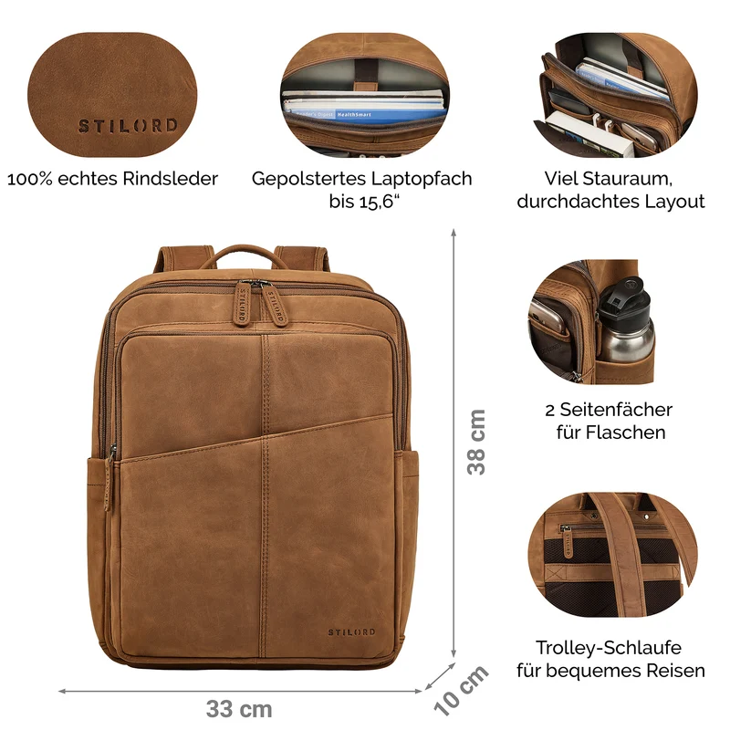 B-WARE "Maurizio" Großer Leder Rucksack Herren Laptoprucksack 15,6 Zoll