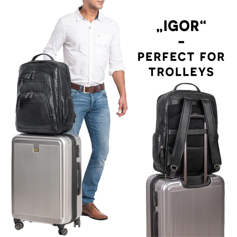 B-WARE "Igor" Leder Rucksack mit Laptop-Fach 18 Zoll Groß Damen und Herren