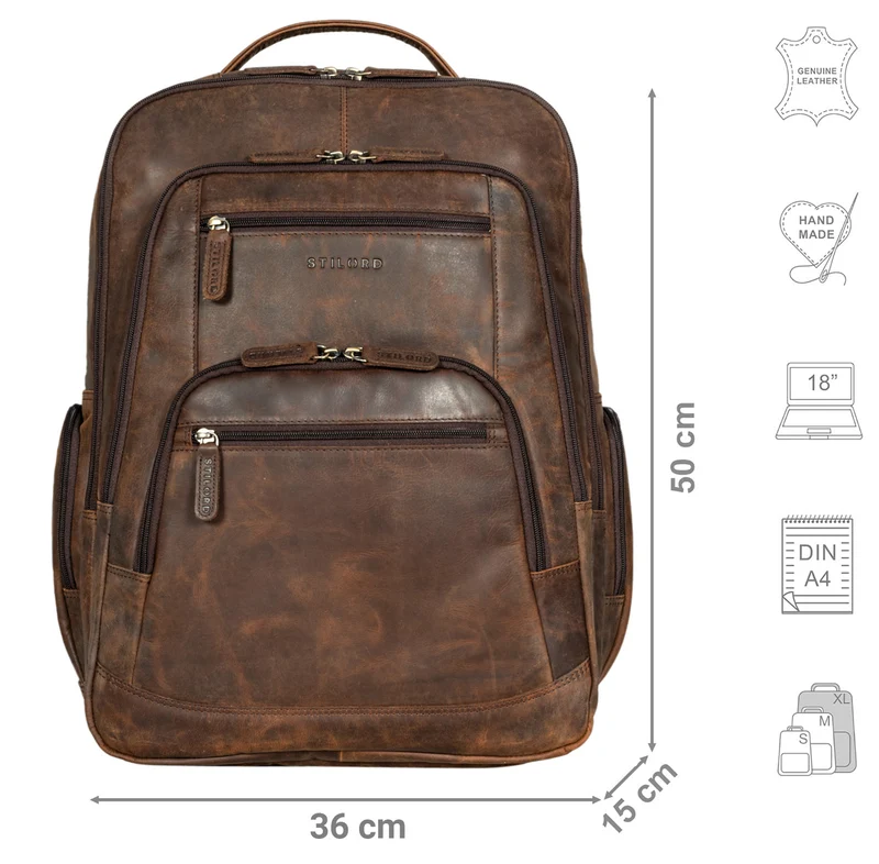 B-WARE "Igor" Leder Rucksack mit Laptop-Fach 18 Zoll Groß Damen und Herren