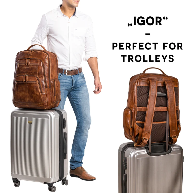 B-WARE "Igor" Leder Rucksack mit Laptop-Fach 18 Zoll Groß Damen und Herren