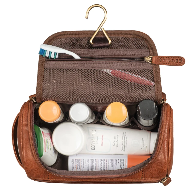 B-WARE "Rowan" Vintage Leder Kulturbeutel zum Aufhängen