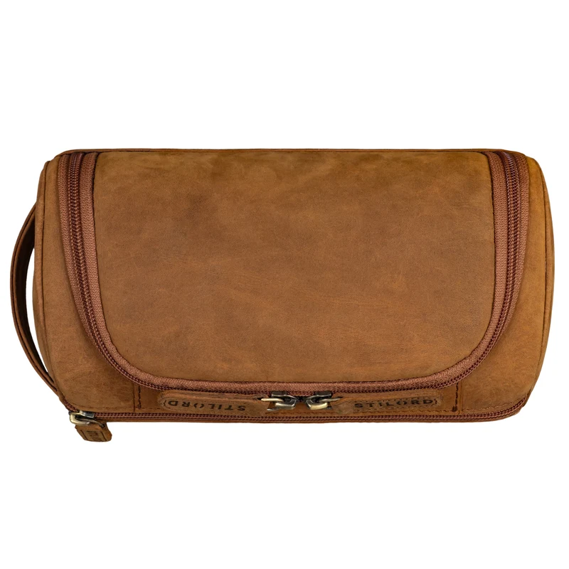 B-WARE "Rowan" Vintage Leder Kulturbeutel zum Aufhängen