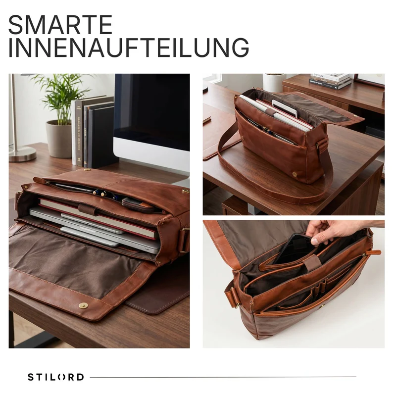 "Reinhold" Vintage Messenger Bag Herren Leder für 15.6-16 Zoll Laptop