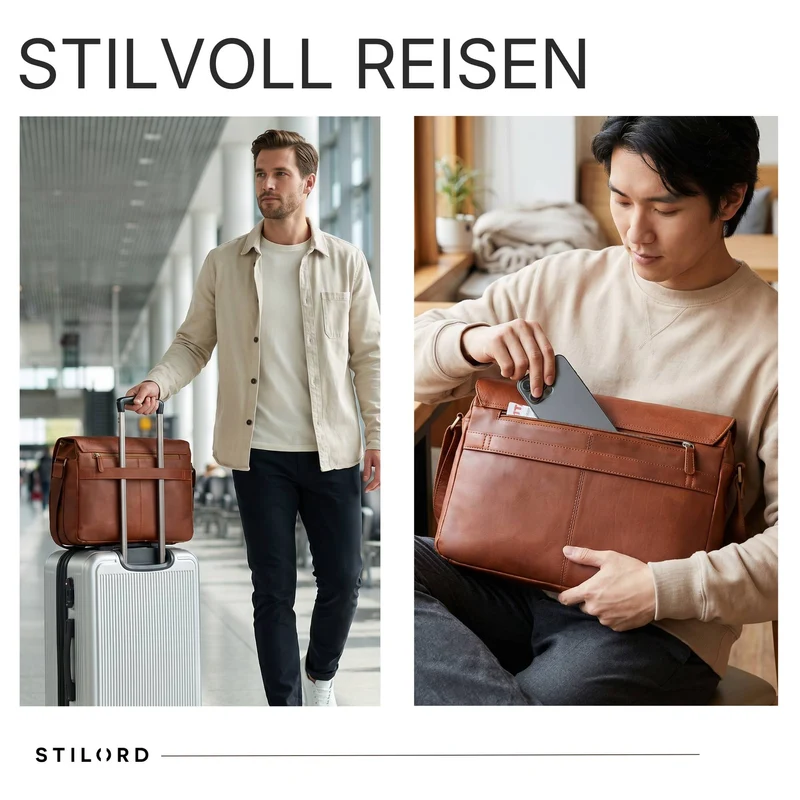 "Reinhold" Vintage Messenger Bag Herren Leder für 15.6-16 Zoll Laptop