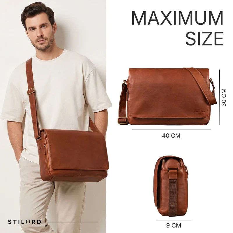 "Reinhold" Vintage Messenger Bag Herren Leder für 15.6-16 Zoll Laptop