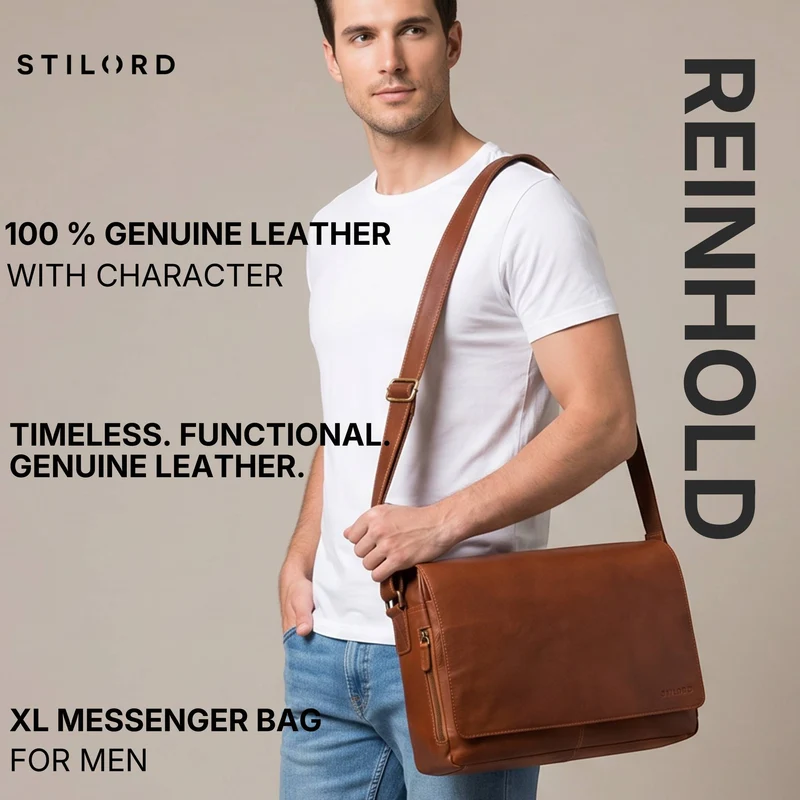 "Reinhold" Vintage Messenger Bag Herren Leder für 15.6-16 Zoll Laptop