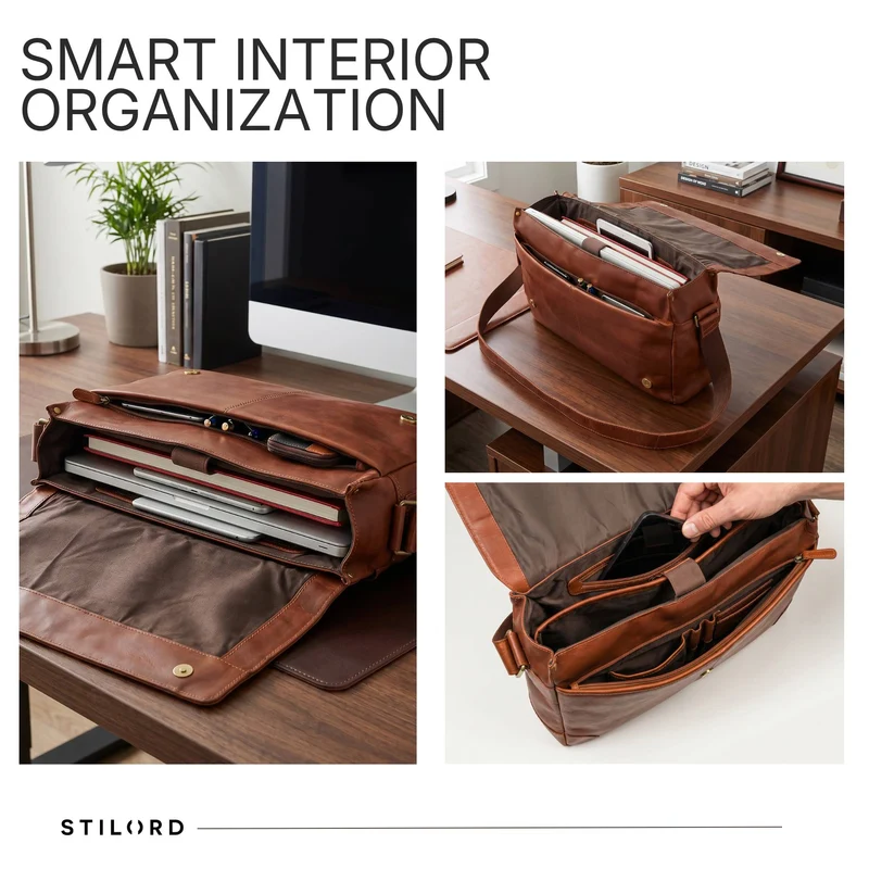 "Reinhold" Vintage Messenger Bag Herren Leder für 15.6-16 Zoll Laptop