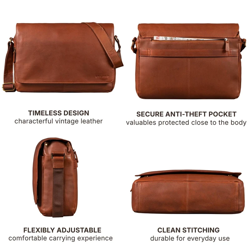 "Reinhold" Vintage Messenger Bag Herren Leder für 15.6-16 Zoll Laptop