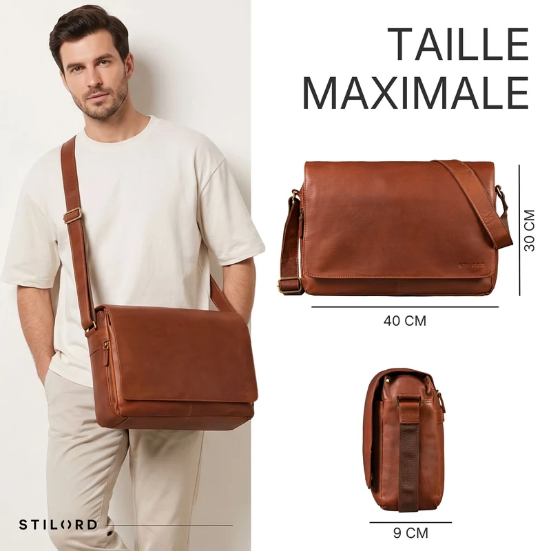 "Reinhold" Vintage Messenger Bag Herren Leder für 15.6-16 Zoll Laptop