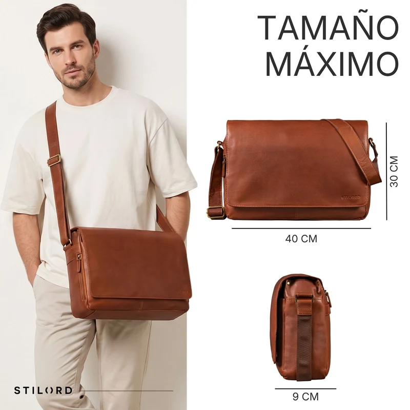 "Reinhold" Vintage Messenger Bag Herren Leder für 15.6-16 Zoll Laptop