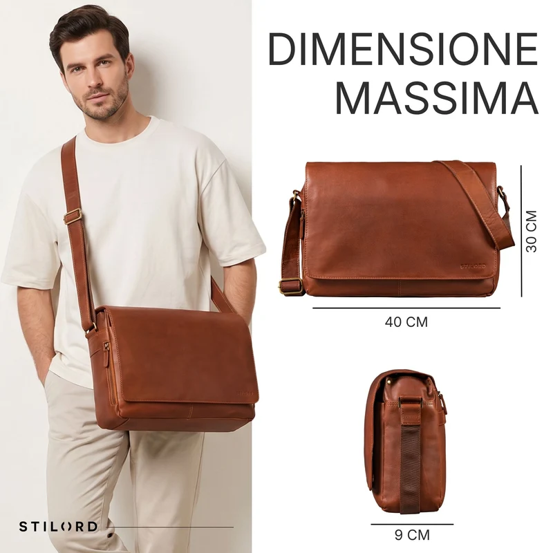 "Reinhold" Vintage Messenger Bag Herren Leder für 15.6-16 Zoll Laptop