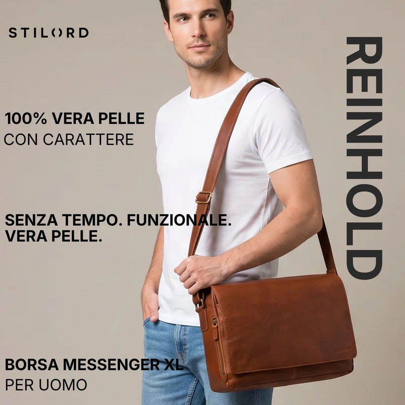 "Reinhold" Vintage Messenger Bag Herren Leder für 15.6-16 Zoll Laptop