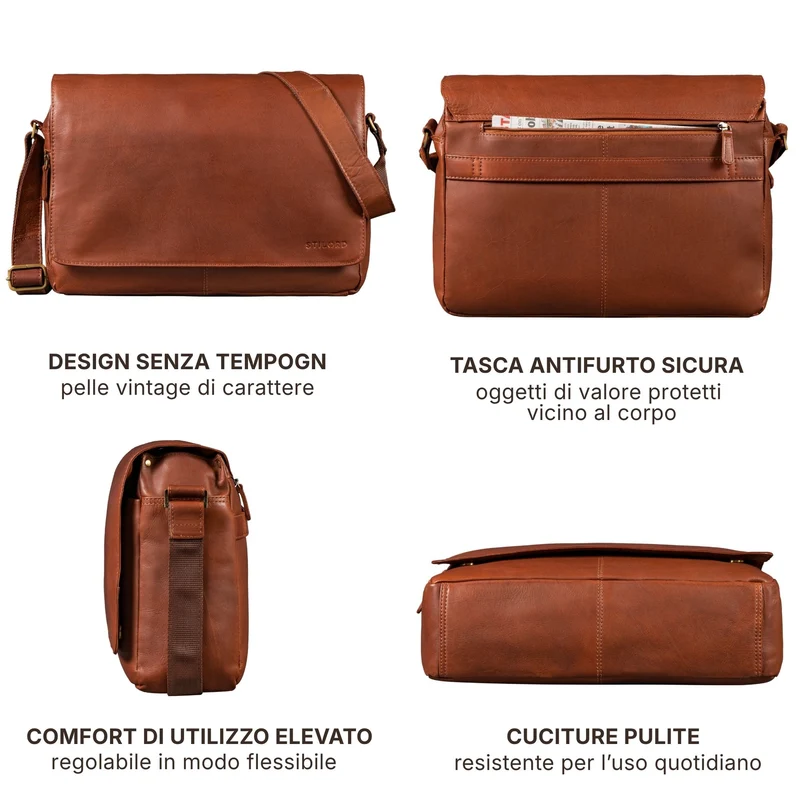 "Reinhold" Vintage Messenger Bag Herren Leder für 15.6-16 Zoll Laptop