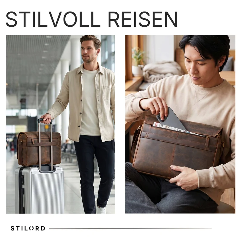 "Reinhold" Vintage Messenger Bag Herren Leder für 15.6-16 Zoll Laptop